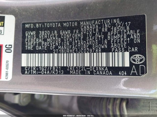 2018 TOYOTA COROLLA LE 9