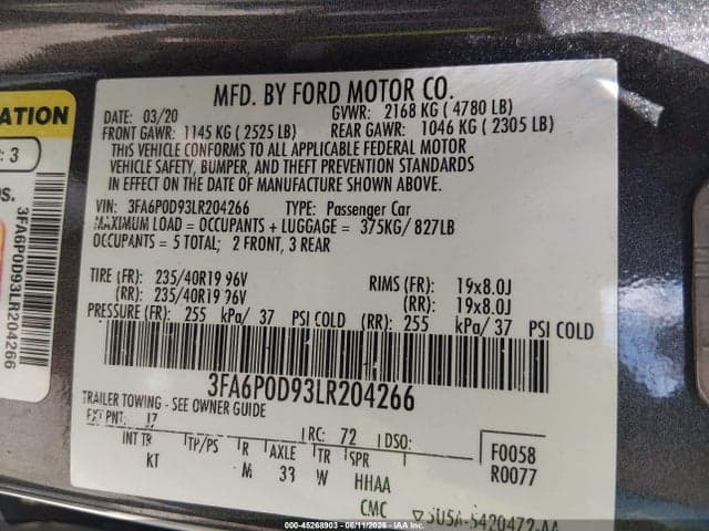 2020 FORD FUSION TITANIUM 9