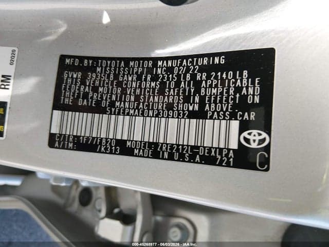 2022 TOYOTA COROLLA LE 9