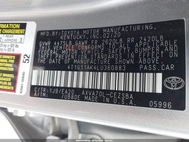 2020 TOYOTA CAMRY SE 9