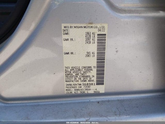 2022 NISSAN ALTIMA SV FWD 9
