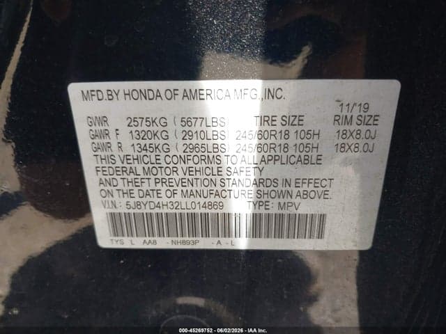 2020 ACURA MDX STANDARD 9