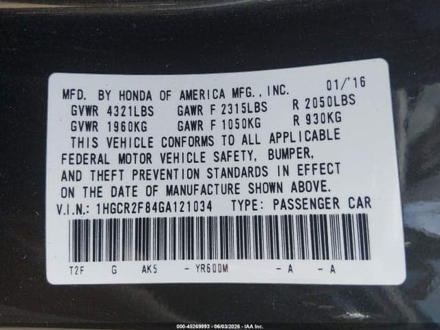 2016 HONDA ACCORD EX-L 9
