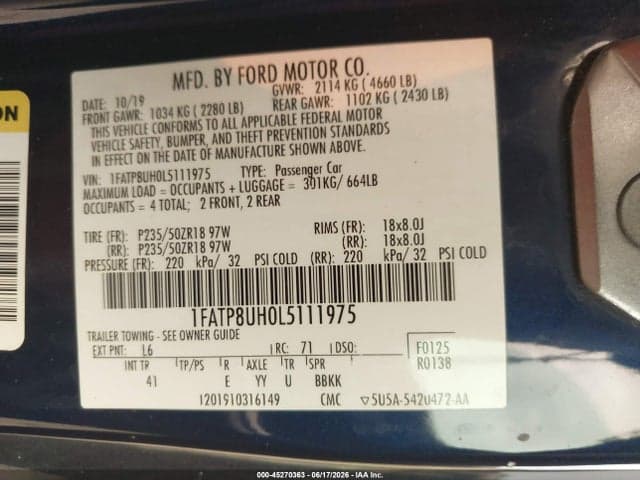 2020 FORD MUSTANG ECOBOOST PREMIUM 9