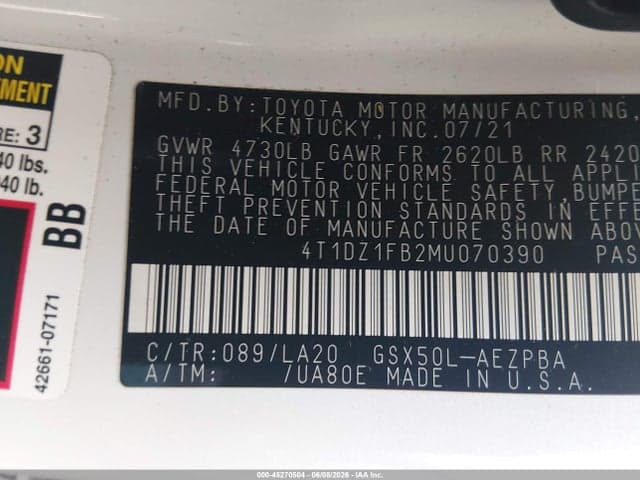 2021 TOYOTA AVALON LIMITED 9