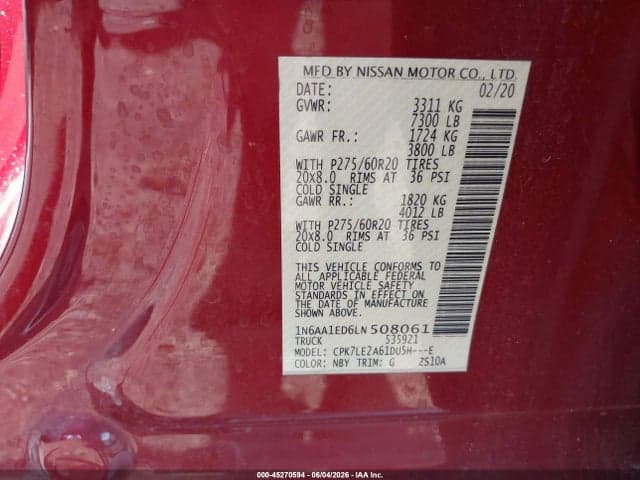 2020 NISSAN TITAN SL 4X4 9