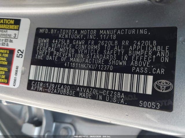 2019 TOYOTA CAMRY SE 9