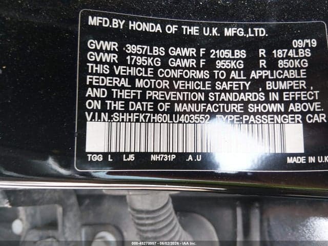 2020 HONDA CIVIC EX 9