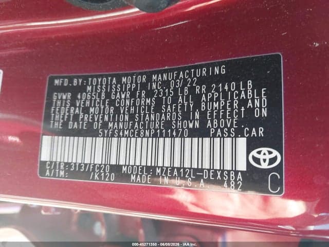 2022 TOYOTA COROLLA SE NIGHTSHADE EDITION 9