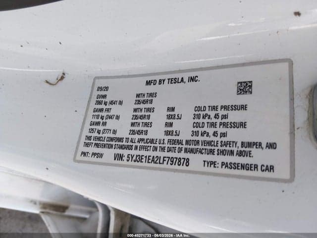 2020 TESLA MODEL 3 STANDARD RANGE PLUS REAR-WHEEL DRIVE/STANDARD RANGE REAR-WHEEL DRIVE 9