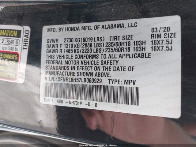 2020 HONDA ODYSSEY EX 9