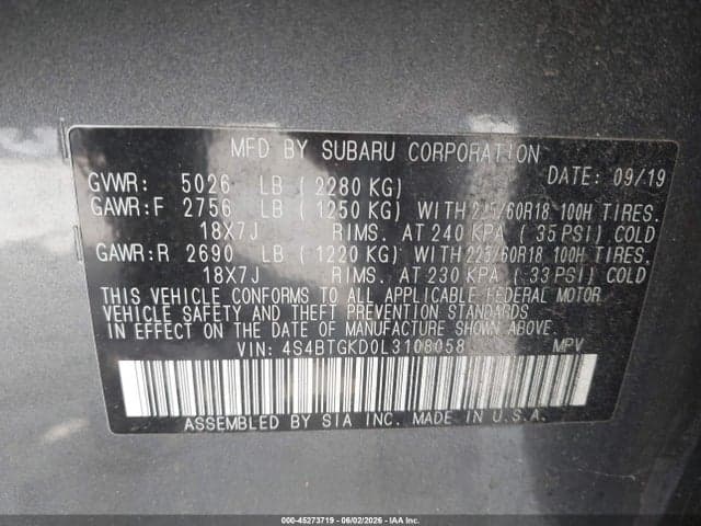 2020 SUBARU OUTBACK ONYX EDITION XT 9