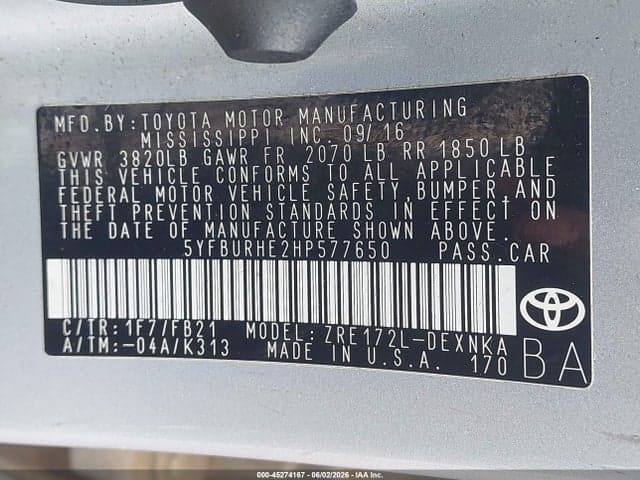2017 TOYOTA COROLLA LE 9