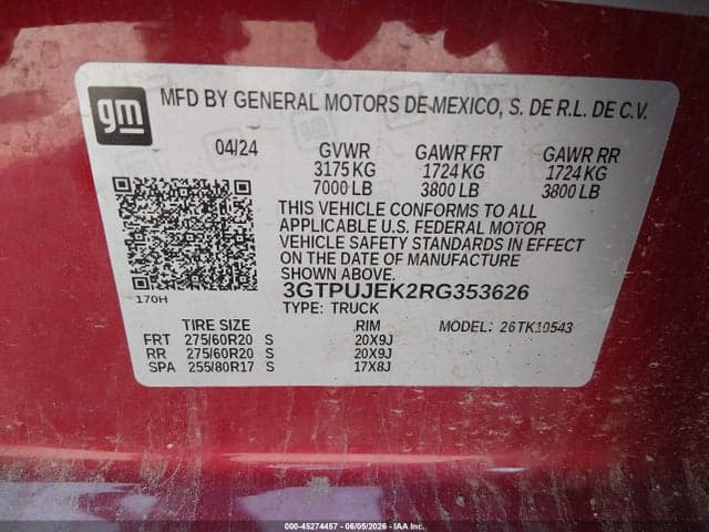 2024 GMC SIERRA 1500 4WD SHORT BOX ELEVATION WITH 3VL 9