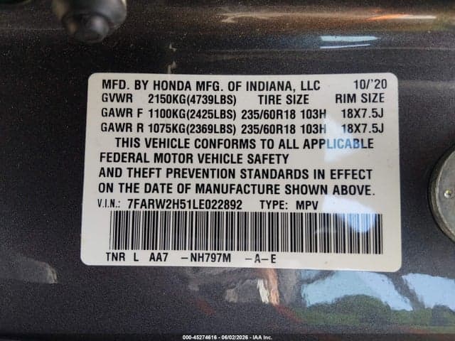 2020 HONDA CR-V AWD EX 9