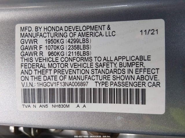 2022 HONDA ACCORD LX 9