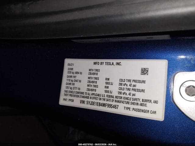 2021 TESLA MODEL 3 LONG RANGE 9