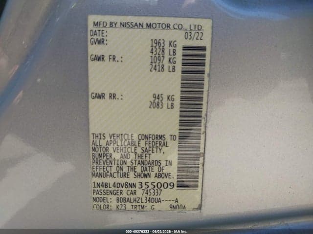 2022 NISSAN ALTIMA SV FWD 10
