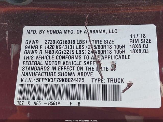 2019 HONDA RIDGELINE RTL-E 9