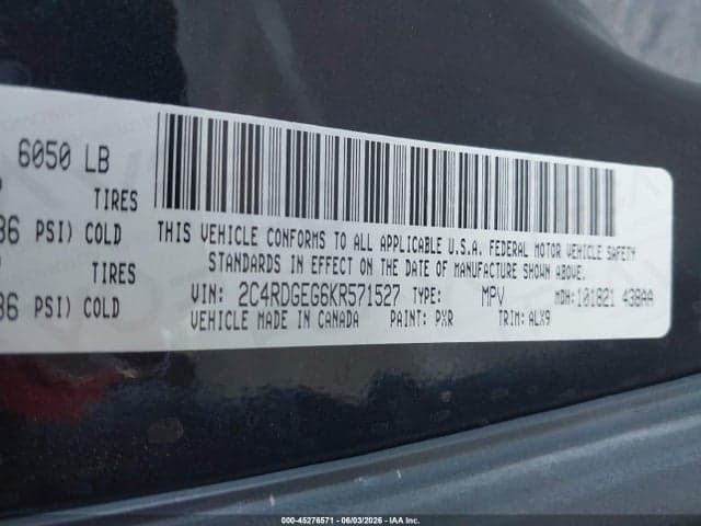 2019 DODGE GRAND CARAVAN GT 9