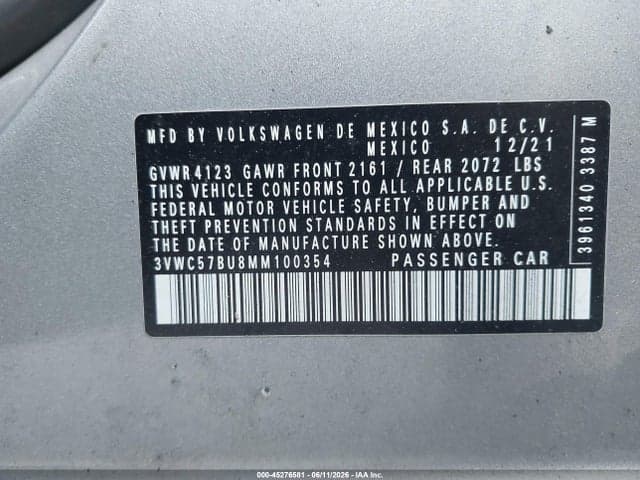 2021 VOLKSWAGEN JETTA 1.4T R-LINE/1.4T S/1.4T SE 9