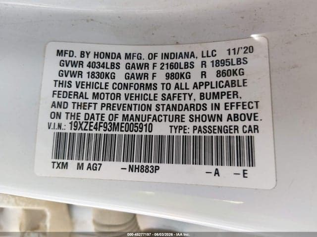 2021 HONDA INSIGHT TOURING 9