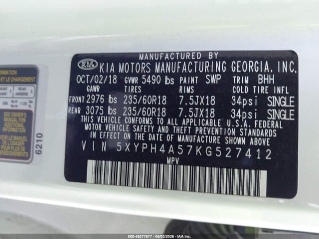 2019 KIA SORENTO 3.3L EX 9