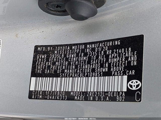 2020 TOYOTA COROLLA LE 9