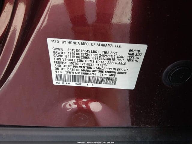 2019 HONDA PILOT LX 9