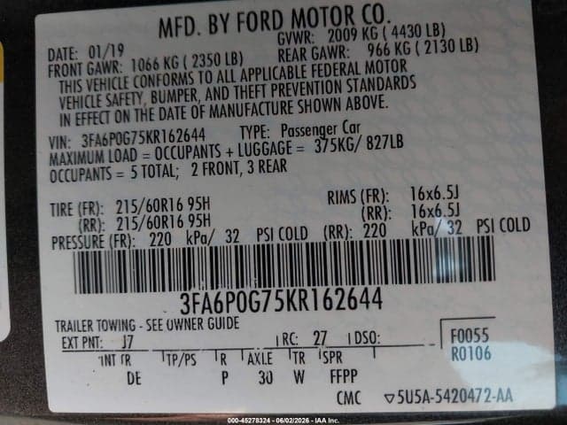 2019 FORD FUSION S 9