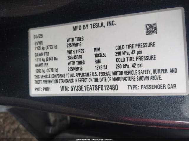 2025 TESLA MODEL 3 LONG RANGE REAR-WHEEL DRIVE/STANDARD REAR-WHEEL DRIVE 9