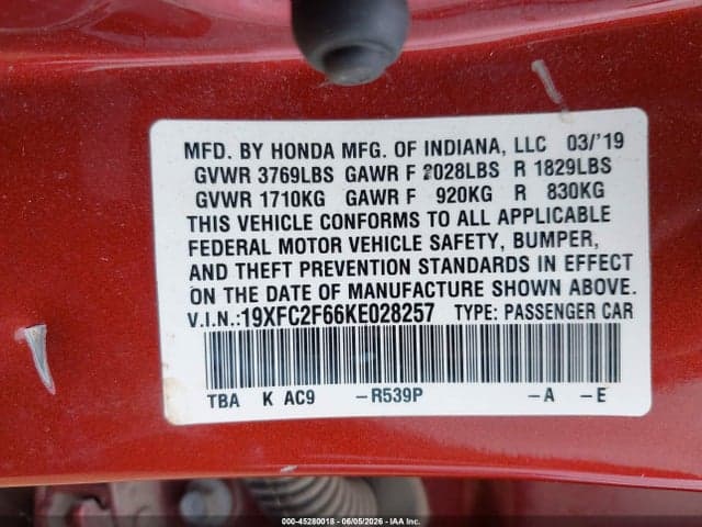 2019 HONDA CIVIC LX 9