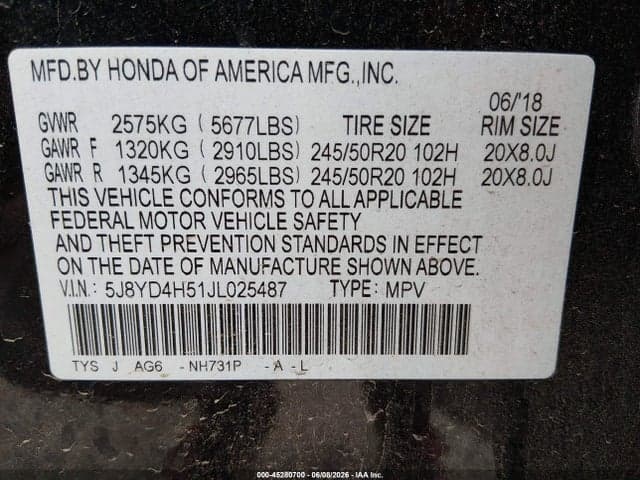 2018 ACURA MDX TECHNOLOGY PACKAGE ACURAWATCH PLUS PKG 9