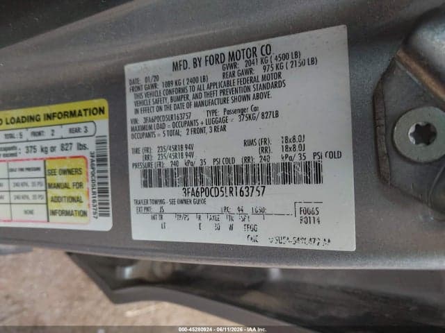 2020 FORD FUSION SEL 9