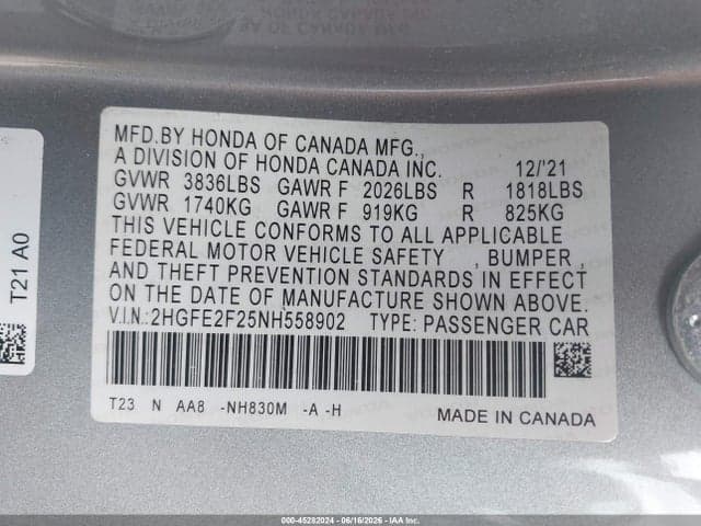 2022 HONDA CIVIC LX 9