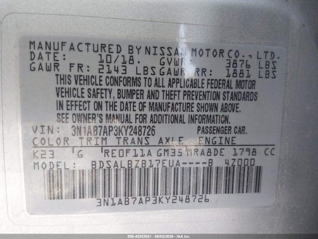 2019 NISSAN SENTRA S 9