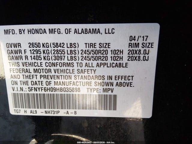 2017 HONDA PILOT ELITE 9