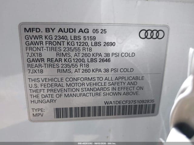 2025 AUDI Q3 PREMIUM 45 TFSI S LINE QUATTRO TIPTRONIC 9