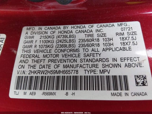 2021 HONDA CR-V AWD EX 9