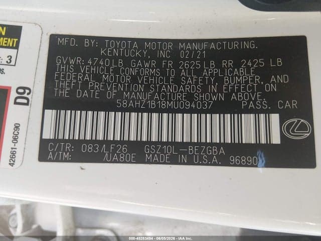 2021 LEXUS ES 350 F SPORT 9