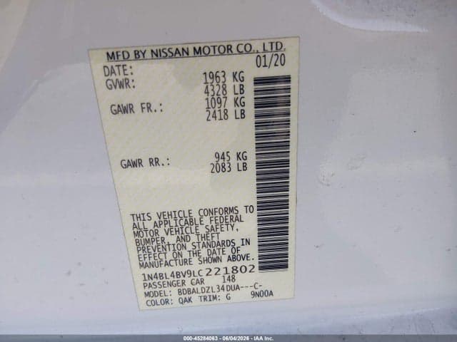 2020 NISSAN ALTIMA S FWD 9