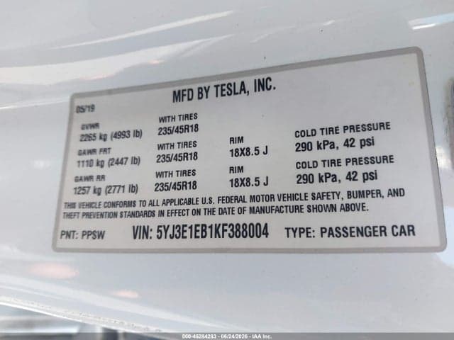 2019 TESLA MODEL 3 LONG RANGE/PERFORMANCE 9