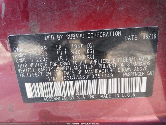 2019 SUBARU IMPREZA 2.0I 9