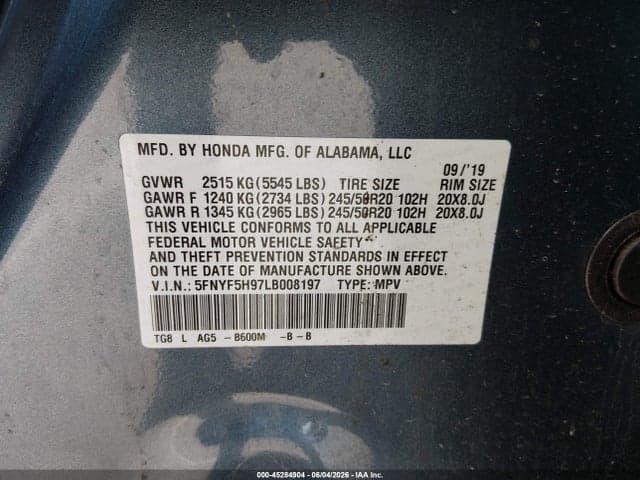 2020 HONDA PILOT 2WD TOURING 8 PASSENGER 9
