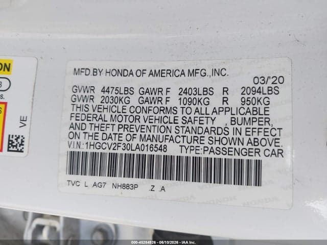 2020 HONDA ACCORD SPORT 2.0T 9