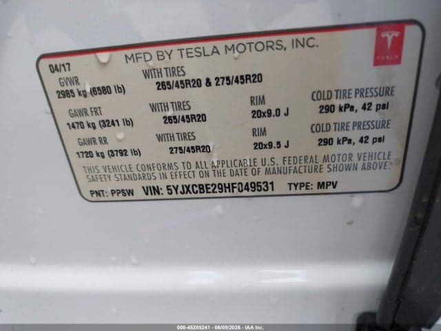 2017 TESLA MODEL X 100D/75D/90D 9