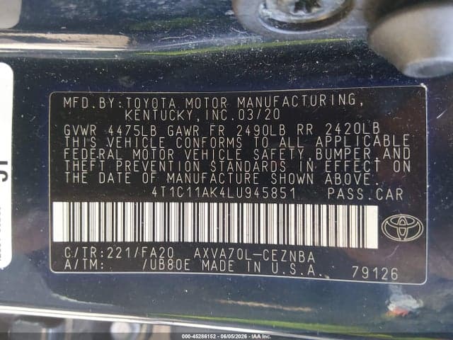 2020 TOYOTA CAMRY LE 9