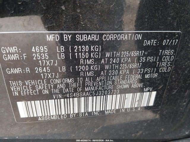 2018 SUBARU OUTBACK 2.5I 9