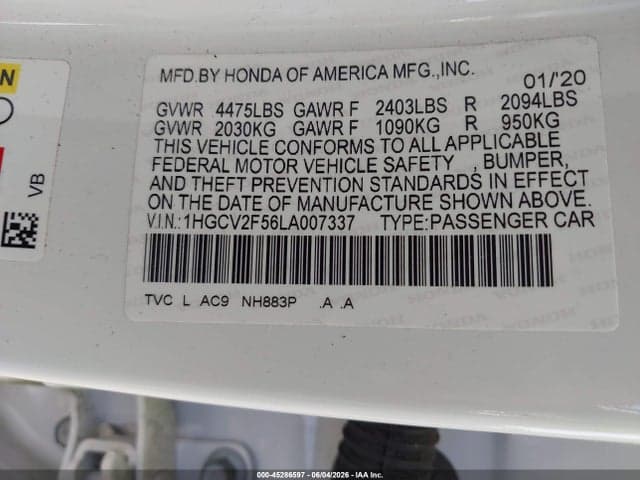 2020 HONDA ACCORD EX-L 2.0T 9