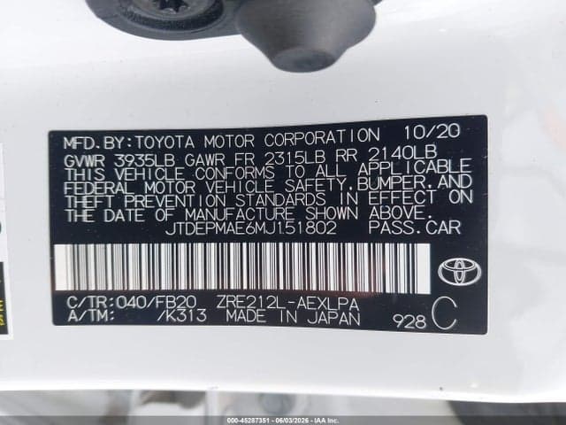 2021 TOYOTA COROLLA LE 9
